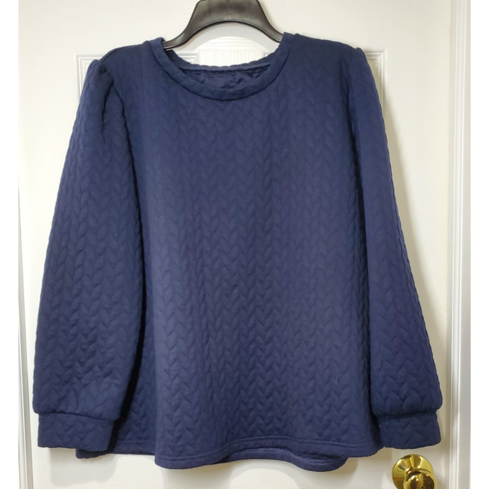 Unbranded Women’s Quilted Pullover Sweatshirt Blue Long Sleeve Textured